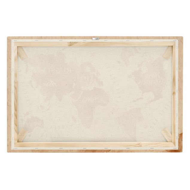 Obraz na naturalnym płótnie - Akwarela Mapa świata beżowy brązowy
