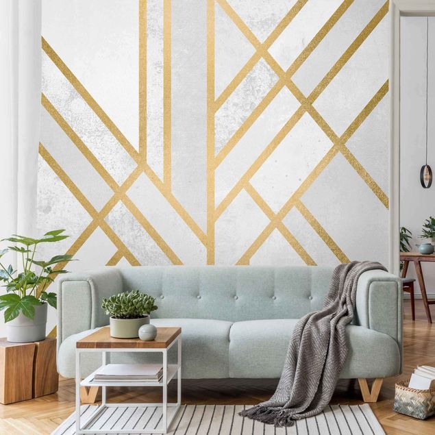 Tapety wzory Art Deco Geometry Białe złoto
