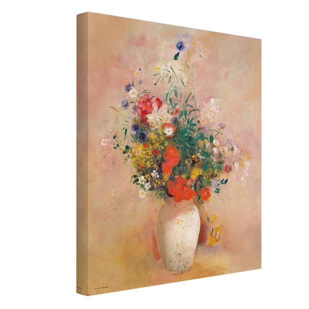 Obrazy nowoczesny Odilon Redon - Wazon z kwiatami (tło różane)