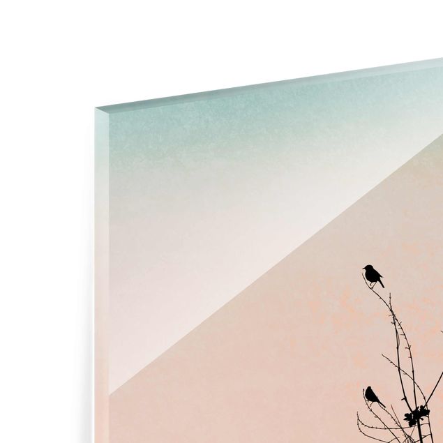 Obrazy nowoczesny Ptaki na tle różowego słońca II