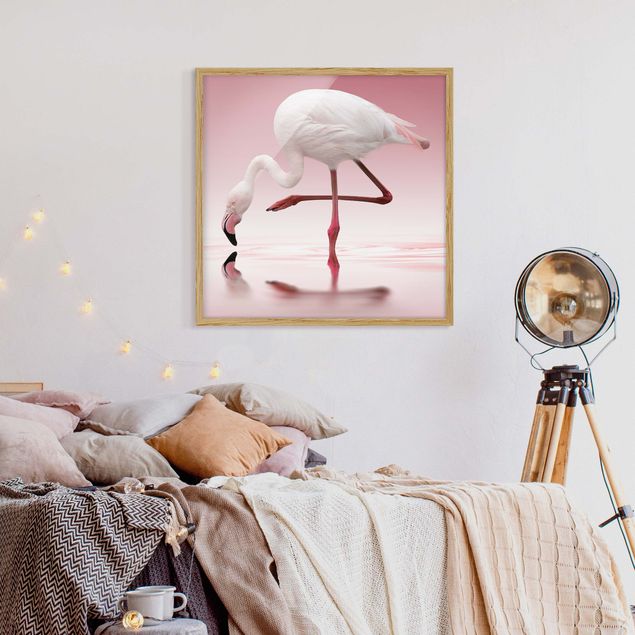 Obrazy w ramie do łazienki Taniec flamingów
