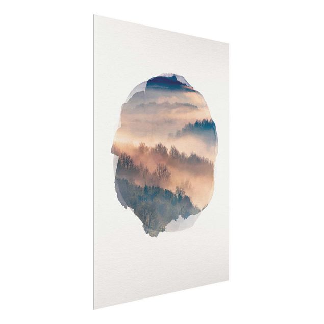 Obrazy na szkle zachód słońca Akwarele - Mgła o zachodzie słońca