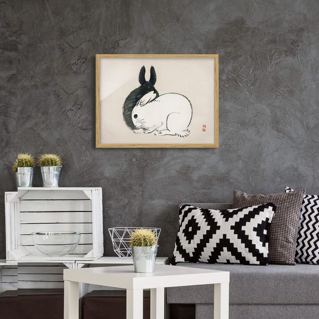 Obrazy w ramie do korytarzu Rysunki azjatyckie Vintage Dwa króliczki