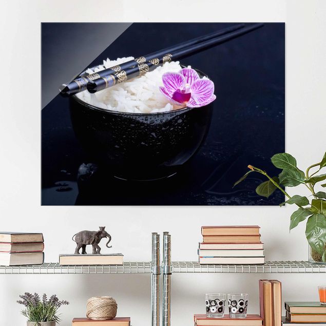 Obraz storczyk na szkle Miska na ryż z orchideą