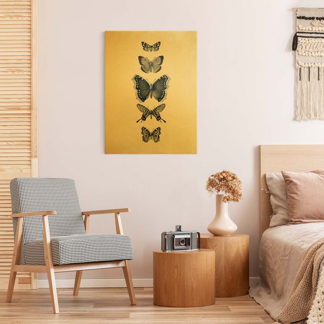 Obrazy do salonu nowoczesne Motyle z atramentu na beżowym tle