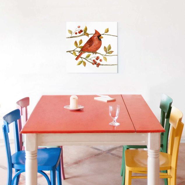 Obrazy na szkle zwierzęta Ptaki i jagody - Czerwony kardynał
