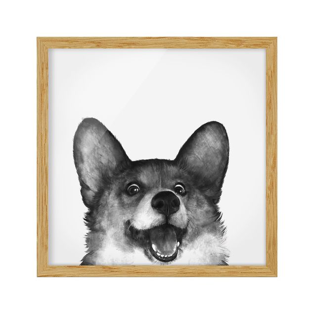 Obrazy w ramie do łazienki Ilustracja pies Corgi Biało czarne malarstwo