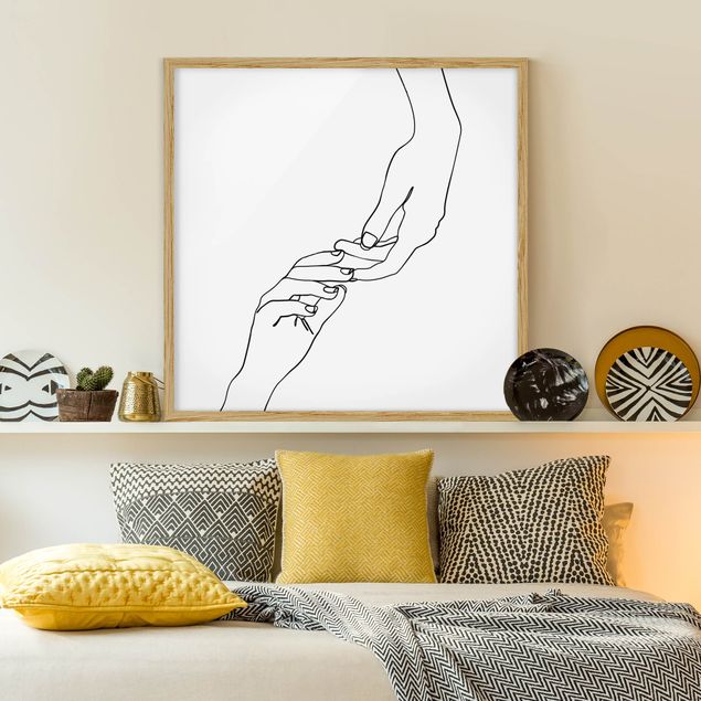 Obrazy w ramie artystyczny Line Art Ręce dotykowe czarno-biały