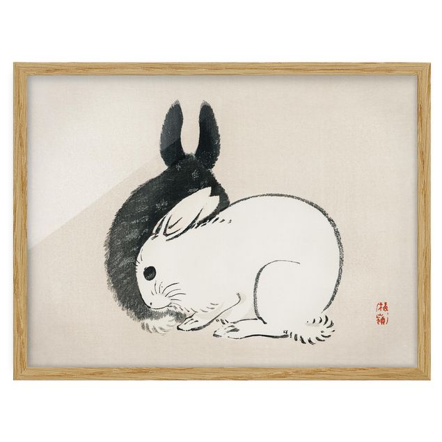 Obrazy w ramie do kuchni Rysunki azjatyckie Vintage Dwa króliczki