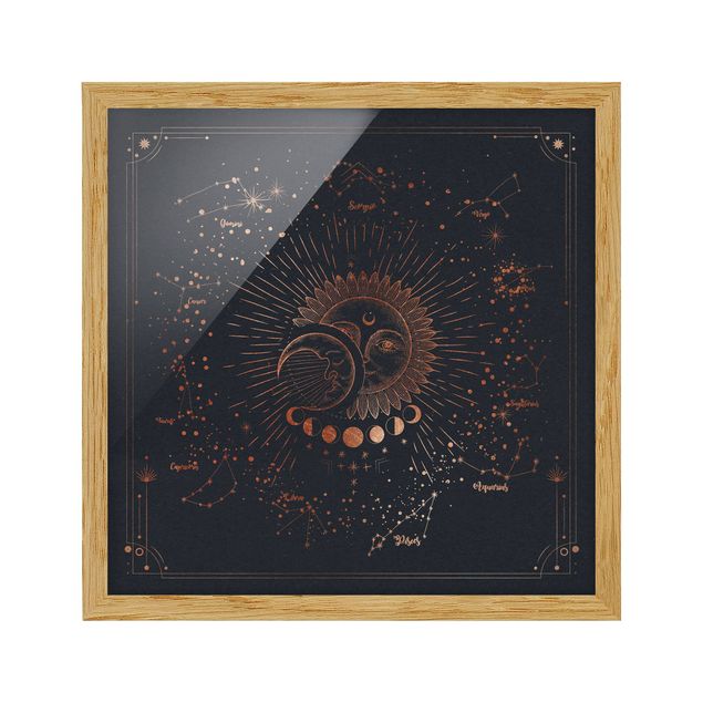 Obrazy w ramie do kuchni Astrologia Słońce Księżyc i Gwiazdy Niebieskie złoto