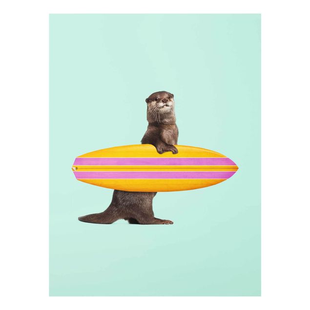 Obrazy na szkle artyści Otter z deską surfingową