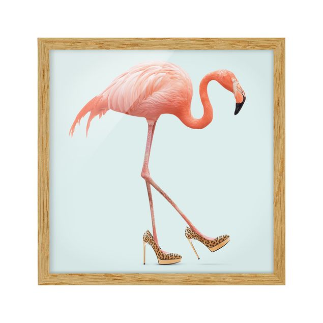 Obrazy w ramie do łazienki Flamingo na wysokich obcasach