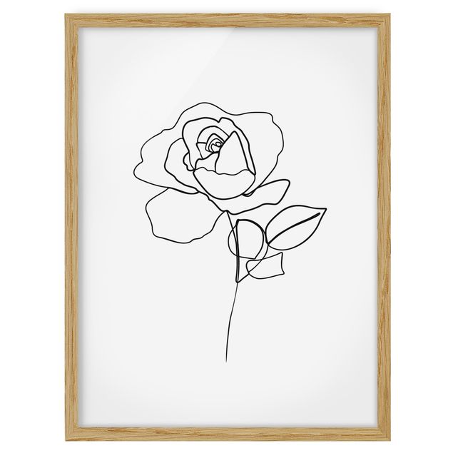 Obrazy w ramie do łazienki Line Art Róża czarno-biały