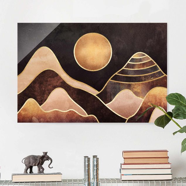 Nowoczesne obrazy Złote słońce abstrakcyjne góry