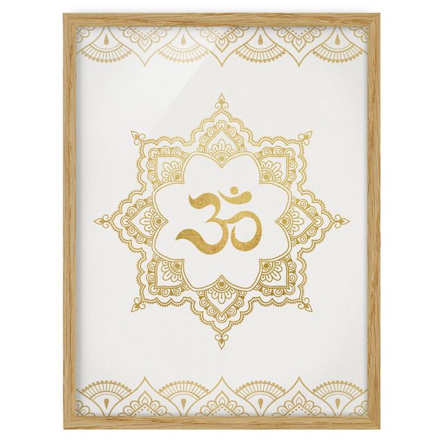 Obrazy w ramie do kuchni Mandala OM Ilustracja Ornament z białego złota
