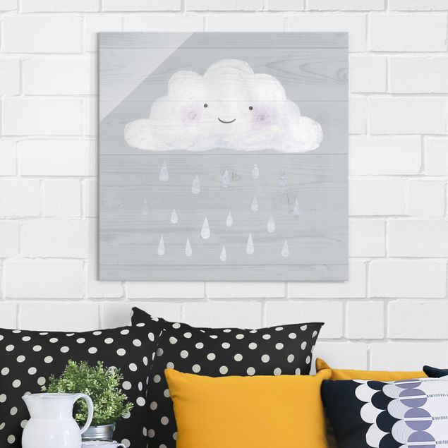 Obrazy na szkle kwadrat Chmura z kroplami srebrnego deszczu