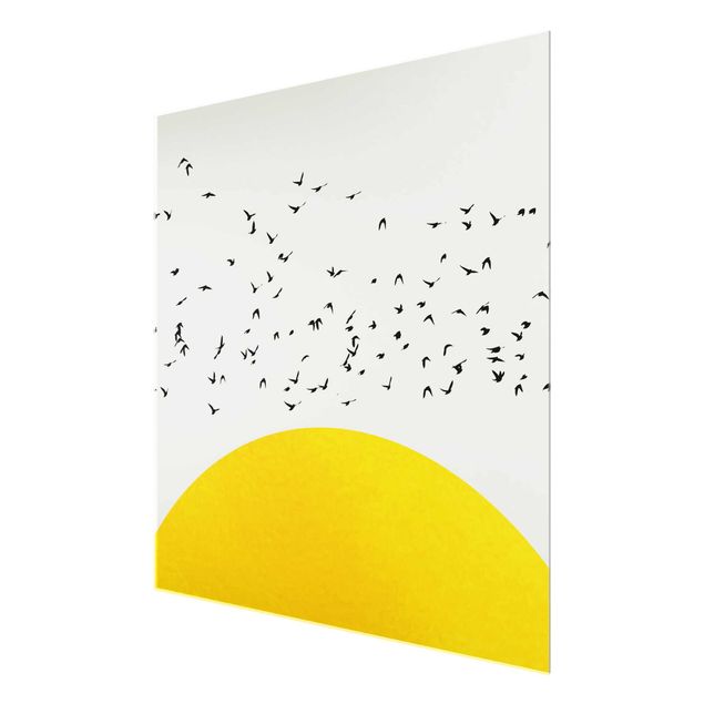 Obrazy do salonu Stado ptaków na tle żółtego słońca