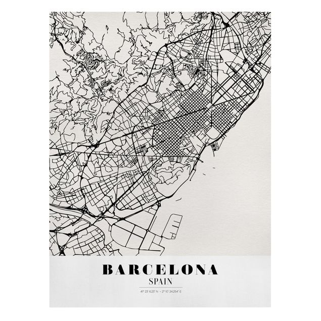 Czarno białe obrazy City Map Barcelona - Klasyczna