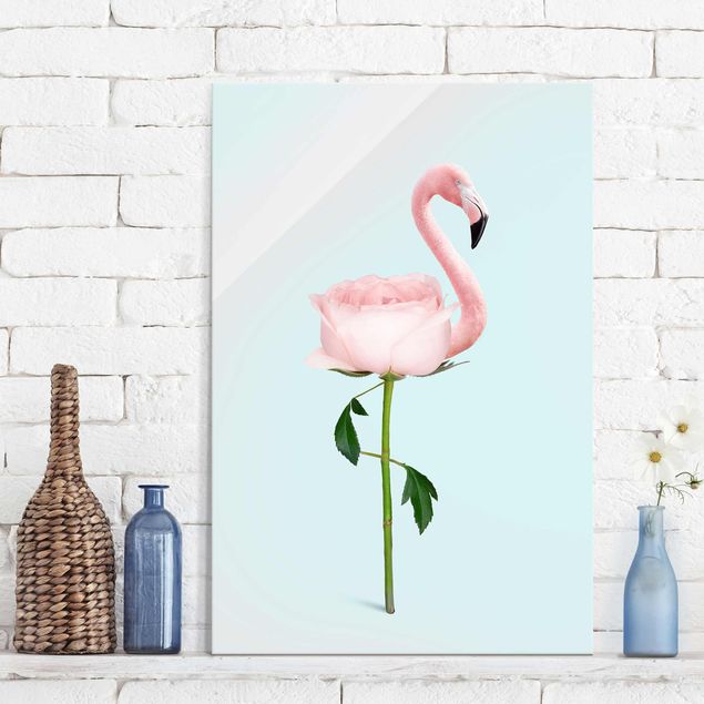 Zwierzęta obrazy Flamingo z różą