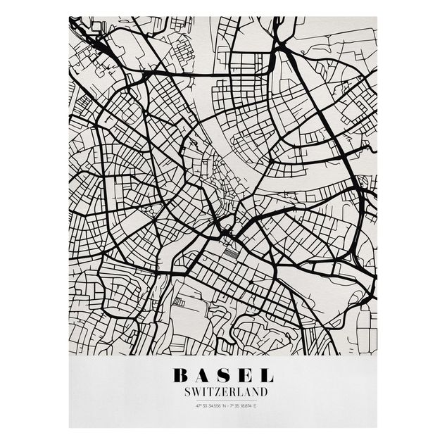 Czarno białe obrazy Mapa miasta Bazylea - Klasyczna