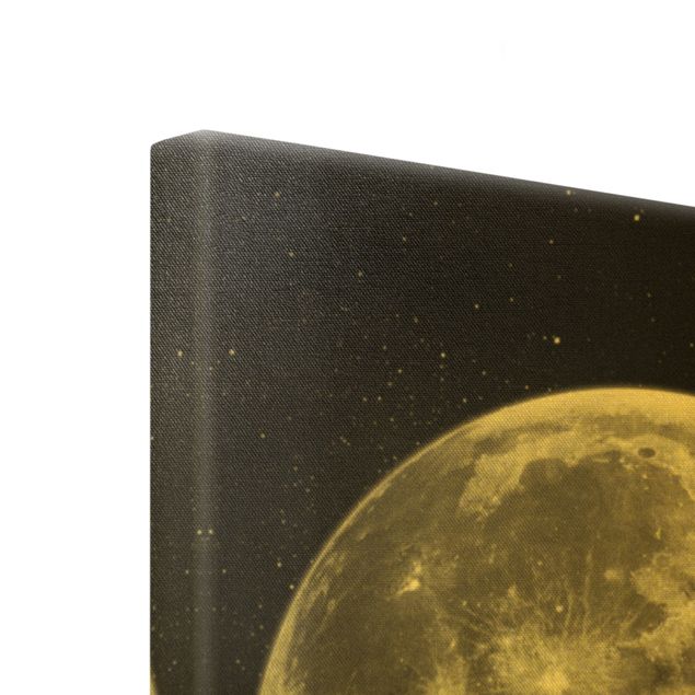 Złoty obraz na płótnie - Pełnia księżyca na rozgwieżdżonym niebie czarno-biały