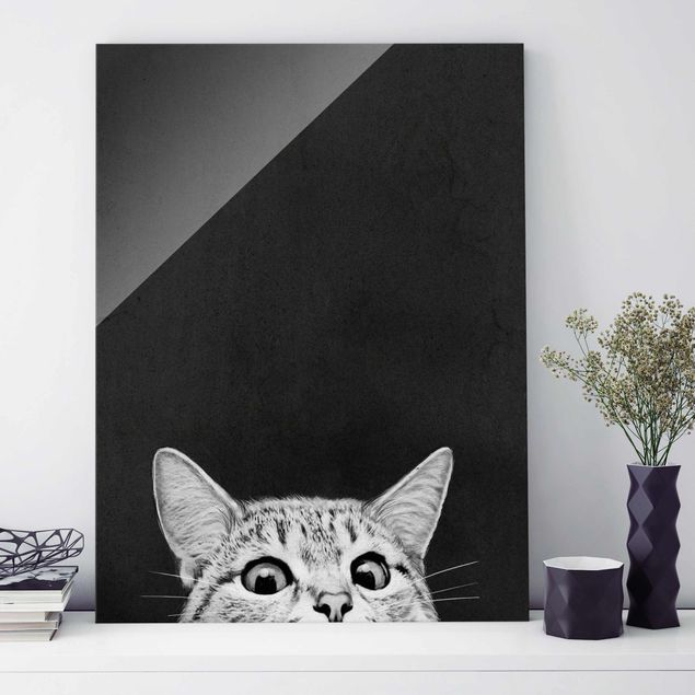 Zwierzęta obrazy Ilustracja kot czarno-biały rysunek