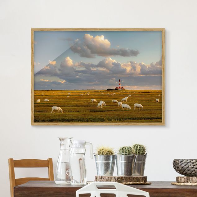 Dekoracja do kuchni Latarnia morska na Morzu Północnym ze stadem owiec