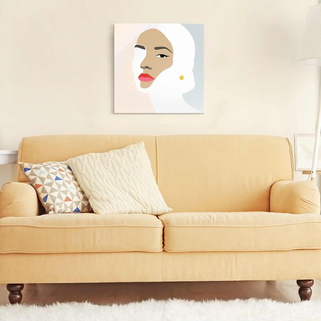 Obrazy na szkle artyści Line Art Portret kobiety Pastelowa szarość