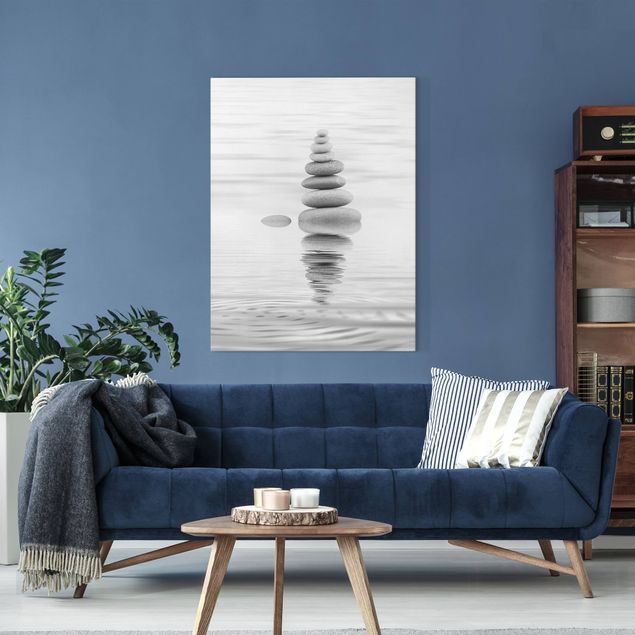 Obrazy do salonu Kamienna wieża w wodzie, czarno-biała