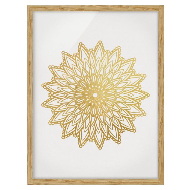 Obrazy w ramie do kuchni Mandala Sun Illustration białe złoto