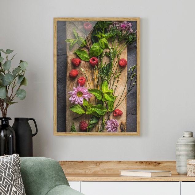 Obrazy w ramie do kuchni Kwiaty Maliny Mięta