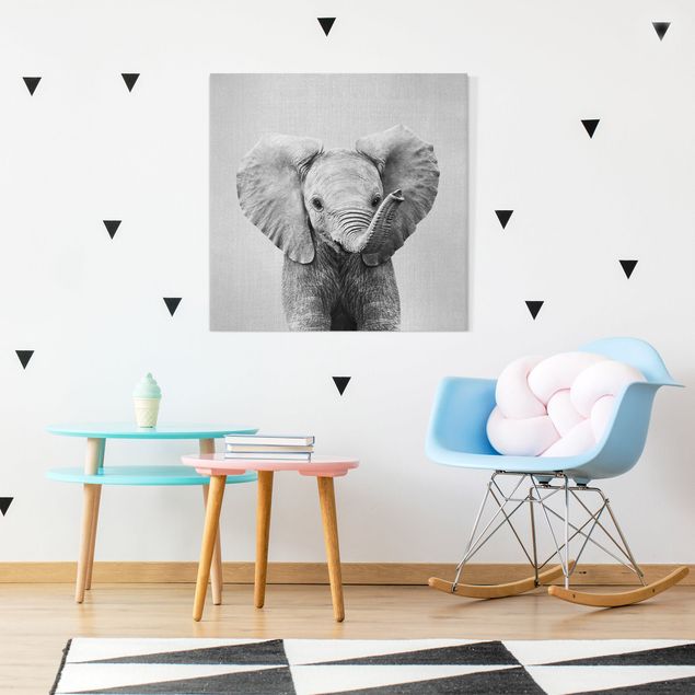 Obrazy do salonu nowoczesne Baby Elephant Elsa Black And White