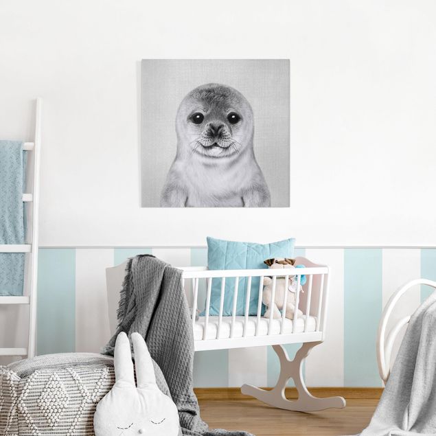 Nowoczesne obrazy do salonu Baby Seal Ronny Black And White