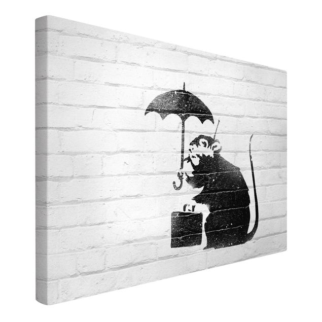 Czarno białe obrazy Banksy - Rat With Umbrella