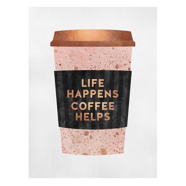 Obraz różowy Life Happens Coffee Helps Złoto