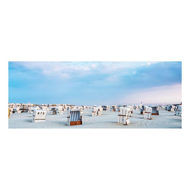 Obrazy na szkle krajobraz Krzesła plażowe nad Morzem Północnym