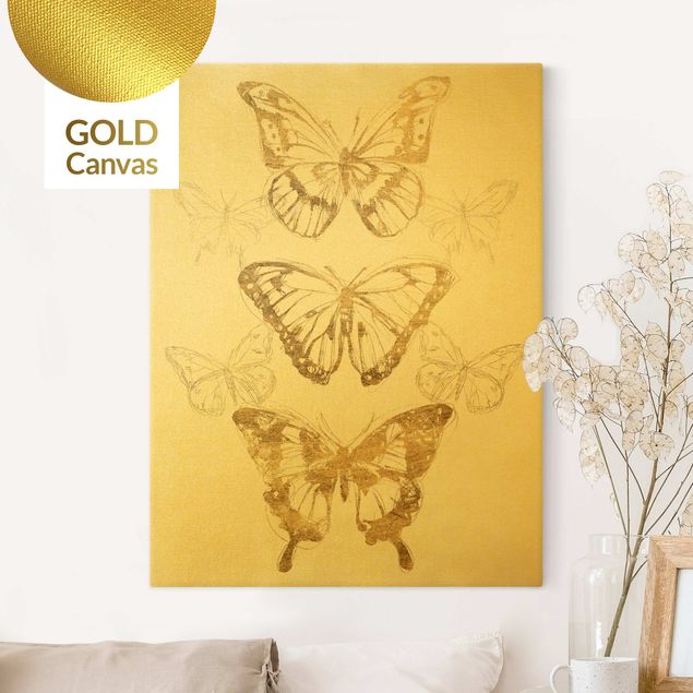 Obrazy nowoczesne Kompozycja z motyli w złocie II