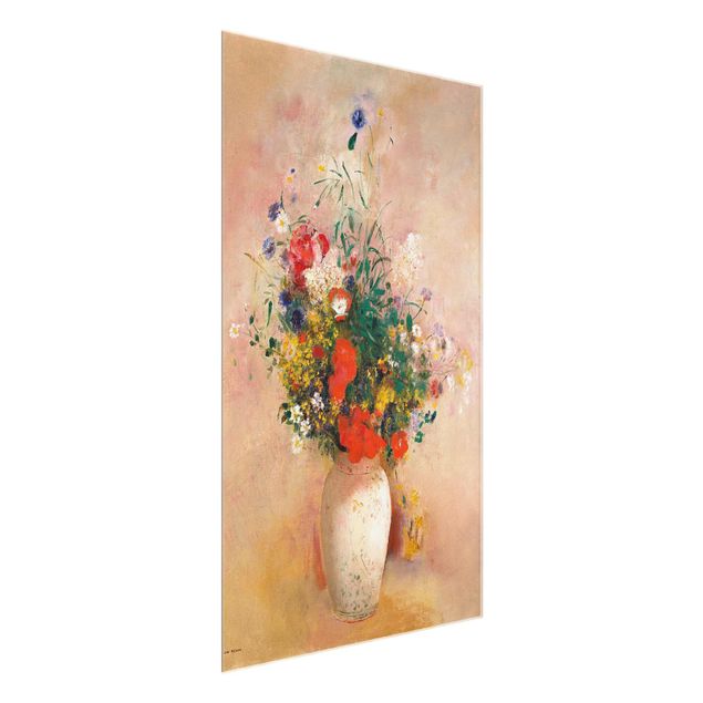 Obrazy na szkle portret Odilon Redon - Wazon z kwiatami (tło różane)