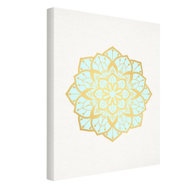 Obrazy nowoczesny Mandala Ilustracja kwiatowa jasnoniebieski złoty