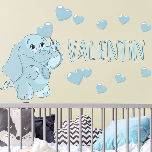 Pokój niemowlęcy Niebieskie słoniątko z wieloma serduszkami