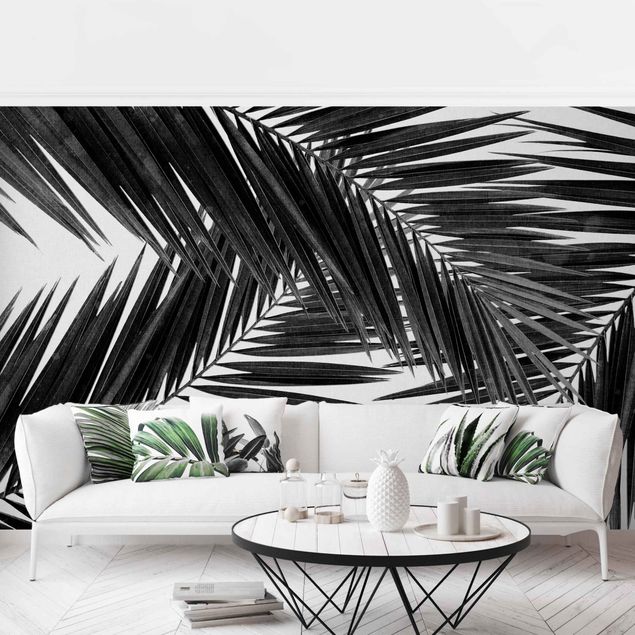Tapety Widok przez liście palmy czarno-biały