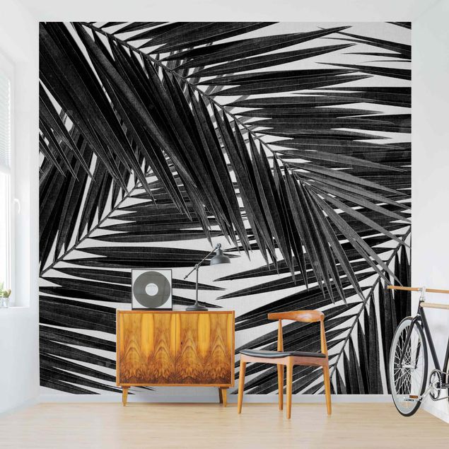 Dekoracja do kuchni Widok na liście palmy, czarno-biały