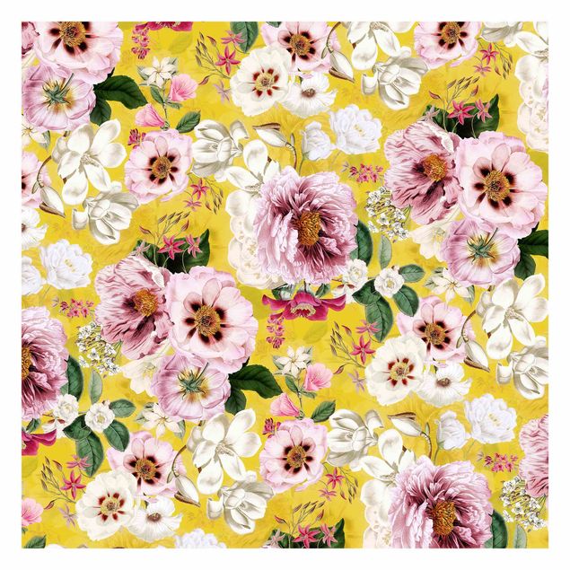 Tapeta - Kwiaty na żółtym tle
