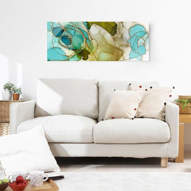 Obrazy na szkle panorama Oblicza kwiatów w akwareli