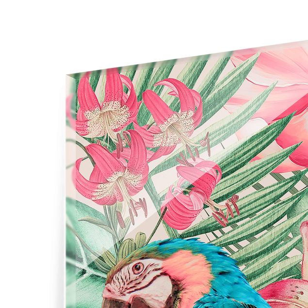 Obraz kolorowy Kwiatowy Raj Papuga tropikalna