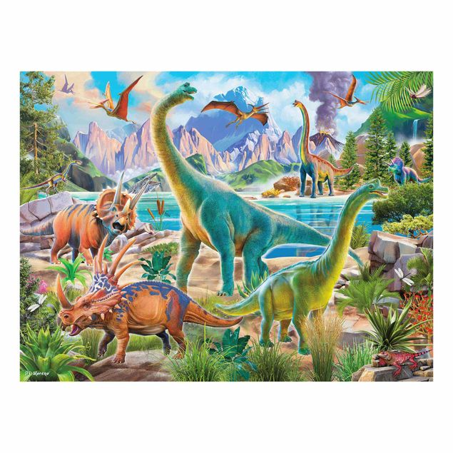Obrazy na szkle zwierzęta Brachiosaurus i Tricaterops