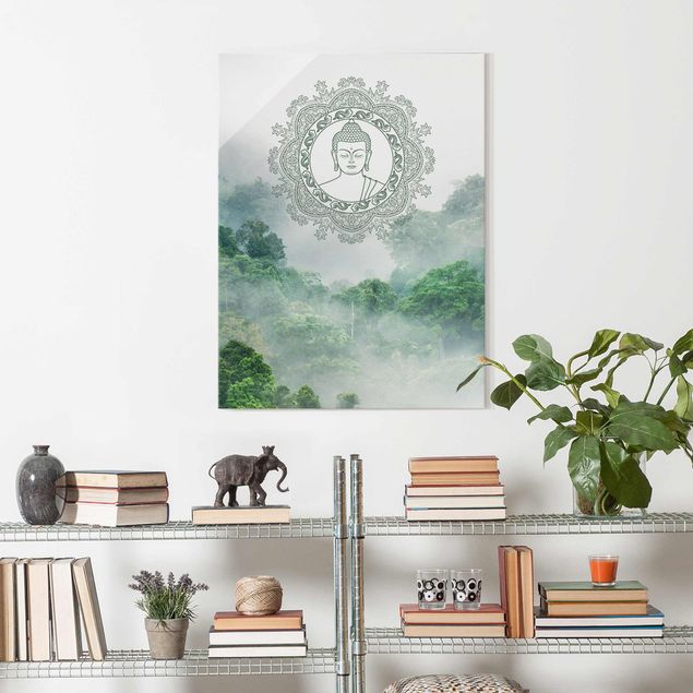Obrazy na szkle architektura i horyzont Budda Mandala we mgle
