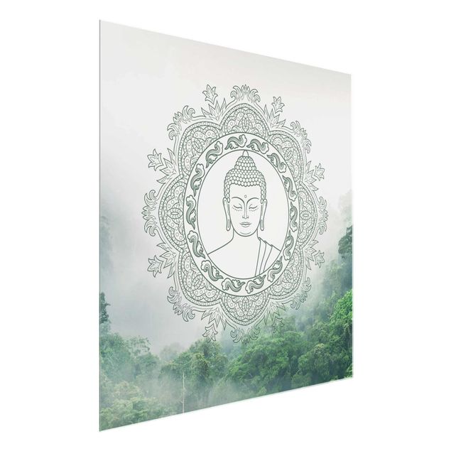 Obrazy na szkle kwadrat Budda Mandala we mgle