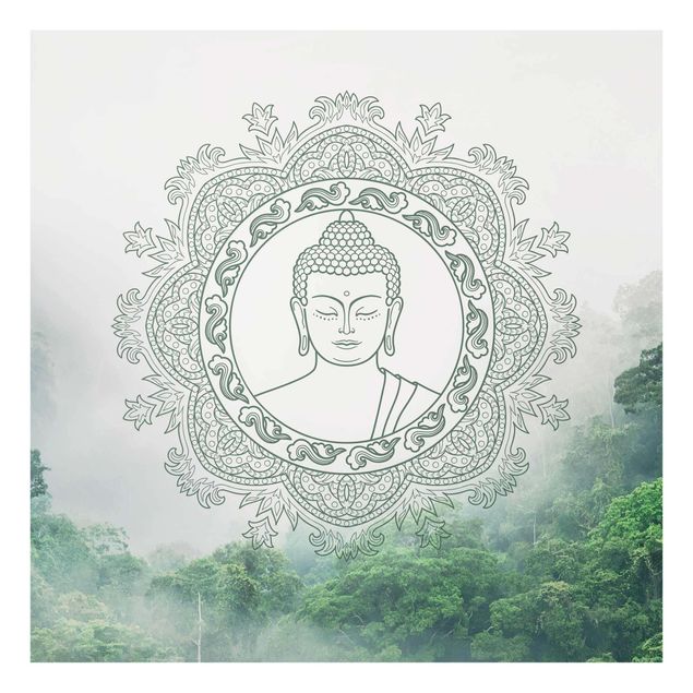 Obrazy na szkle góra Budda Mandala we mgle