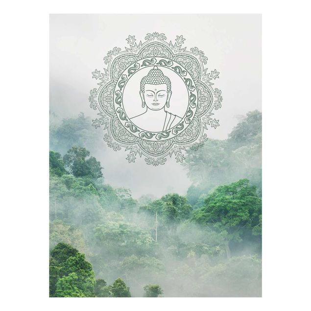 Obrazy na szkle góra Budda Mandala we mgle